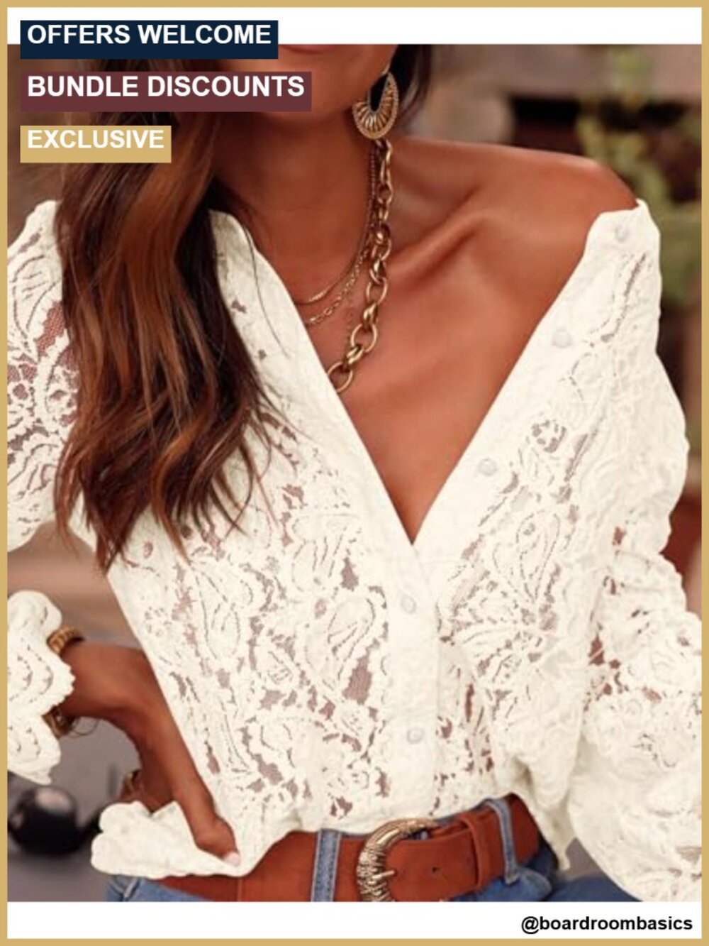 Long Sleeve Lace Sheer Blouse Button Down Dressy Casual Tunic - Picture 5 of 6